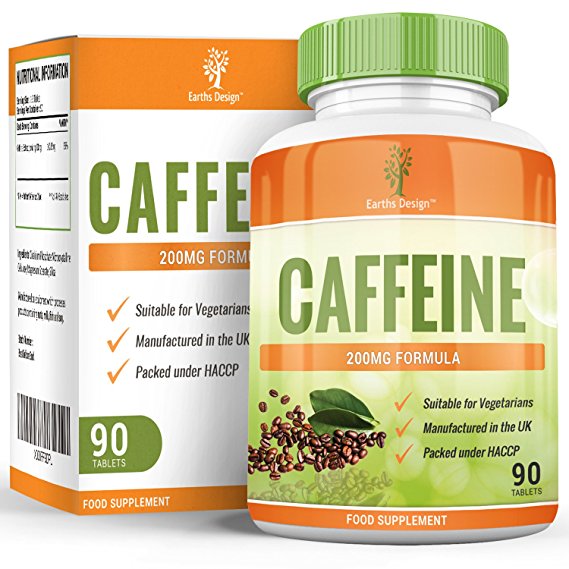 Caffeine Tablets - High Strength - 200mg - Strong Caffeine Pills - Suitable for Vegetarians - 90 Tablets (3 Month Supply) by Earths Design