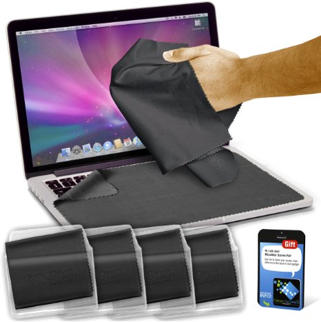 Microfiber Screen Protector and Cleaner - For Laptops iPad and MacBook Air - Pro 11 13 15 and Retina - Best 4 Pack Large Cloth Keyboard Covers in Vinyl Pouches  Cleaning Sticker by Clean Screen Wizard