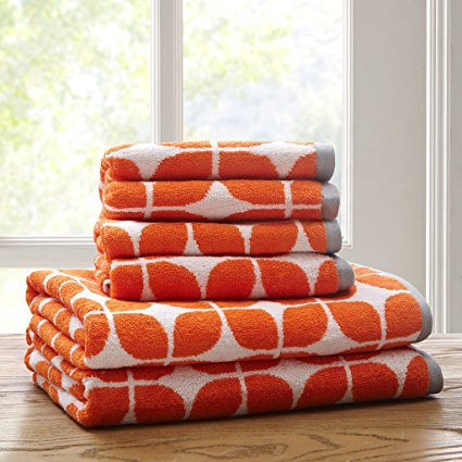 Intelligent Design ID91-522 Lita 6 Piece Cotton Jacquard Towel Set, 28 x 54"(2)/16 x 26"(4), Orange