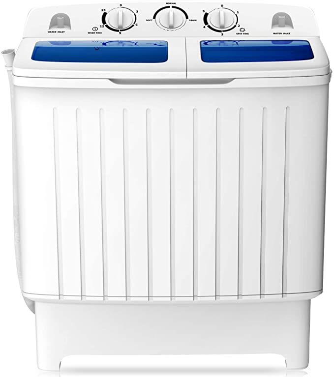 COSTWAY Compact Twin Tub Washing Machine, 17.6 lbs Mini Washing Machine with Washing and Spinning, Portable Washer for Camping, Apartments, and Dorms, Blue