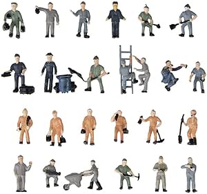 25pcs Simulation Train Track Railroad Worker Model People Figures with Tools 1:87 HO Scale for Miniature Scenes