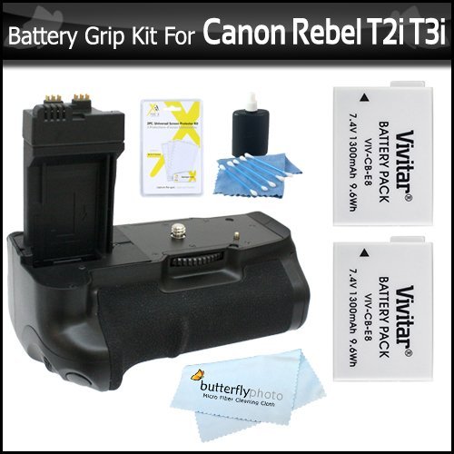 Photive PH-BGE8 Battery Grip With 2 Extra Replacement LP-E8 Batteries For Canon Rebel T5i, T4i, EOS 650D, T2i/ EOS 550D T3i Digital SLR Bundle