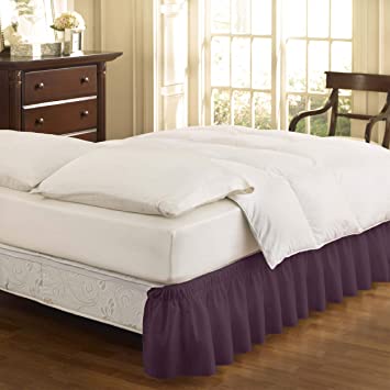 Easy Fit Solid Wrap Around Easy On/Off Dust Ruffle 18-Inch Drop Bedskirt, Twin/Full, Plum