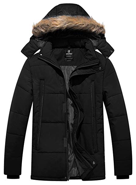 Wantdo Men's Puffer Warm Winter Jacket Heavyweight Windbreaker Quilted Outwear with Removable Hood