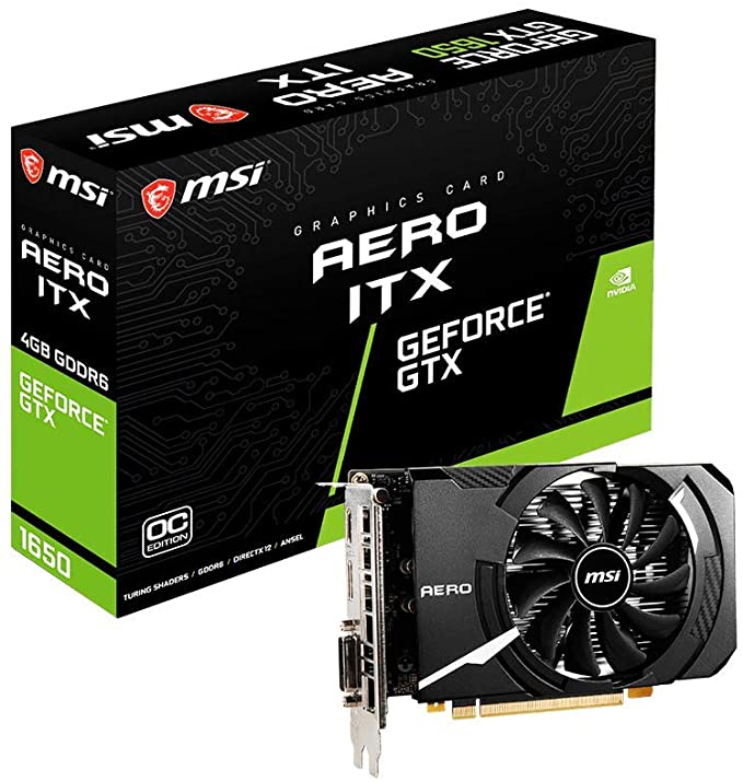 MSI Gaming GeForce GTX 1650 128-Bit HDMI/DP/DVI 4GB GDRR6 HDCP Support DirectX 12 VR Ready OC ITX Graphics Card (GTX 1650 D6 AERO ITX OC)