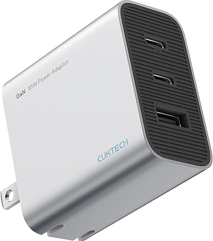 CUKTECH 65W USB C Charger, GaN III Fast Charger, PPS 3-Port Fast Compact Foldable for MacBook Pro/Air, Tablet, Galaxy S23, Dell XPS 13, Note 20/10 , iPhone 14/Pro, Switch, Steam Deck, Pixel and More