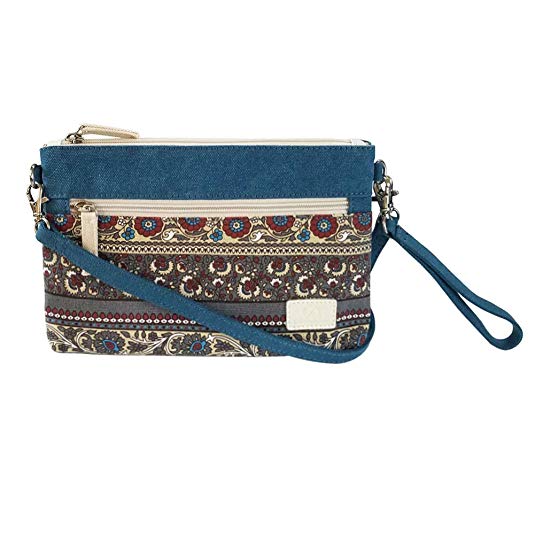 Zipper Coin Purse Pouch FanCarry Canvas Ethnic Print Wallet with Cellphone Pocket