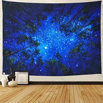 Amonercvita Starry Forest Tapestry Wall Hanging Blue Forest Tapestry 3D Night Forest Tree Tapestry Hippie Galaxy Milky Way Tapestry for Dorm Living Room Bedroom