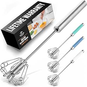 Zulay Kitchen Egg Beater Whisk - Push Whisk for Cooking - Egg Whisk Mixer, Hand Mixer Manual, Automatic Whisk Cooking Tool - Hand Whisk for Kitchen Baking - Mini Whisk, Small Whisks for Cooking