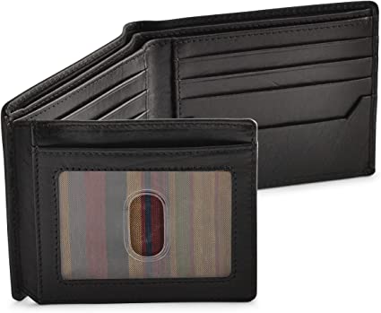 Black Leather Wallet for Men with RFID Blocking - Bifold High Capacity with Side Flip 2 ID Windows and 10 Credit Cards Slots