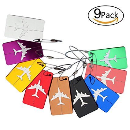 Luggage Travel Tags, Emango 9 Packs Luggage Bag Suitcase Tag Labels (9 colors)
