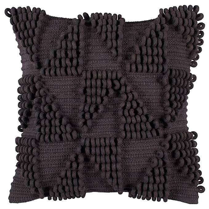 Rivet Modern 100% Cotton Triangle Loop Pillow, 18" x 18", Charcoal