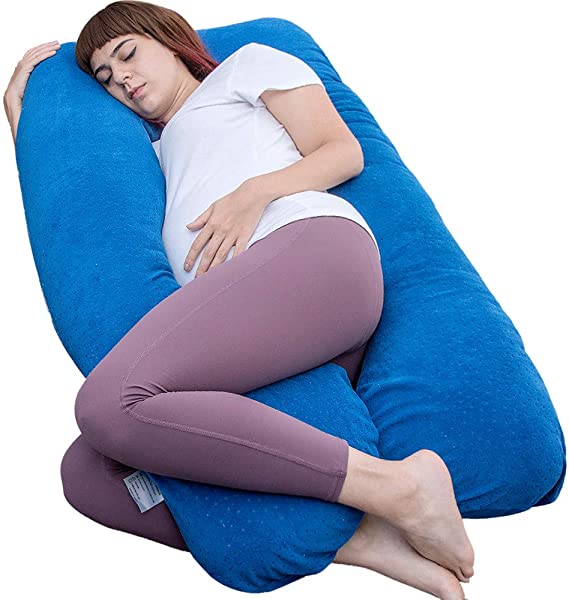 MOON PINE Pregnancy Pillow, U Shaped Full Body Pillow for Maternity and Nursing Support, Sleeping Pillow with Velour Cover for Pregnant Women (Dark Blue)