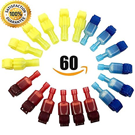 60Pcs Quick Splice Electrical Wire Terminals and T-Tap Nylon Fully Insulated Male Spade Connectors Set by Baleauty (Only for Flexible Wire))