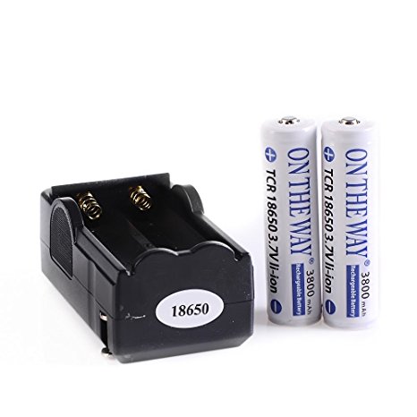 ON THE WAY®2 x 18650 3800mAh 3.7V Rechargeable Protected Battery   Charger
