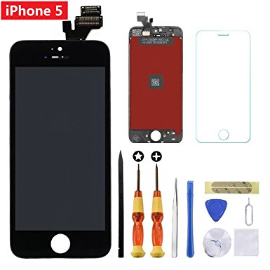 For Black iPhone 5 4.0 inch Screen Replacement Retian LCD Touch Screen Digitizer Fram Assembly Full Set with Tempered Glass Screen Protector   Tools   Instructions by Brinonac
