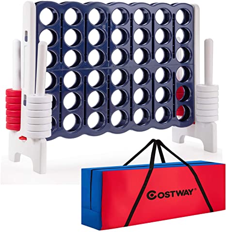 COSTWAY Jumbo 4-to-Score Giant Game Set with Storage Carrying Bag, 4 in A Row for Kids and Adults, Game Set with 42 Jumbo Rings & Quick-Release Slider, Perfect for Family Game