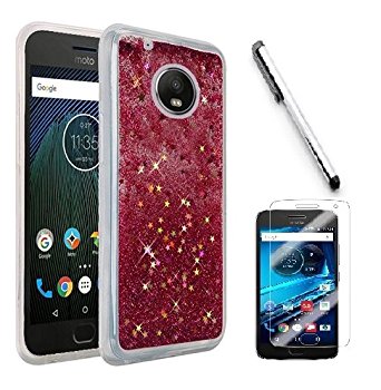 Motorola Moto G5 Plus case, Luckiefind hybrid Dual Layer Glitter Motion Cover Case, Stylus Pen, Screen Protector Accessory (Pink)