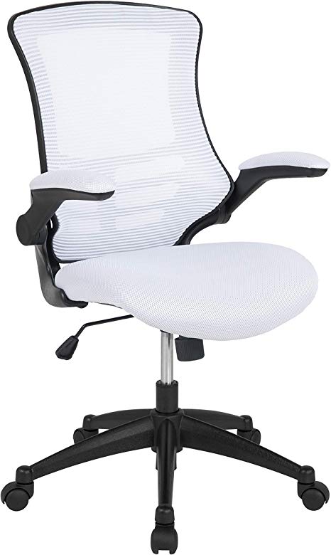 Flash Furniture Mid-Back White Mesh Swivel Ergonomic Task Office Chair with Flip-Up Arms