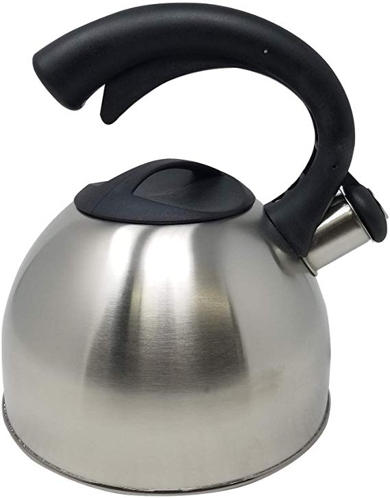 Elevate Home Products 3.0 Liter Tea Kettle Natural Stone Marble Finish with One Touch Ergonomic Anti-Hot Handle Anti-Rust 18/8 Stainless Steel Food Grade Whistling Stovetop Teapot (3.2 qt Silver)