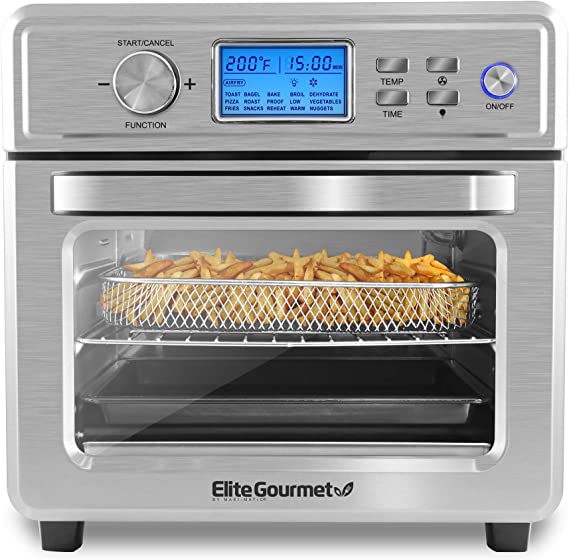 Elite Gourmet EAF8190D Maxi-Matic Digital Programmable Fryer Oven, Oil-Less Convection Oven Extra Large 21L. Capacity, Grill, Bake, Roast, Air Fry, 1700-Watts, Stainless Steel