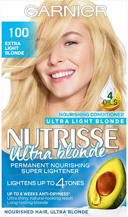 Garnier Nutrisse Light Blonde Hair Dye Permanent, Up to 100% Grey Hair Coverage, with 4 Oils Conditioner - 100 Ultra Light Blonde