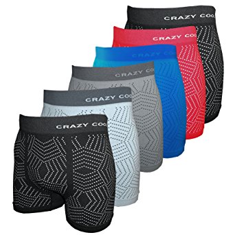 Crazy Cool Men's Nylon Stretchable Seamless Boxer Briefs Underwear 6-Pack