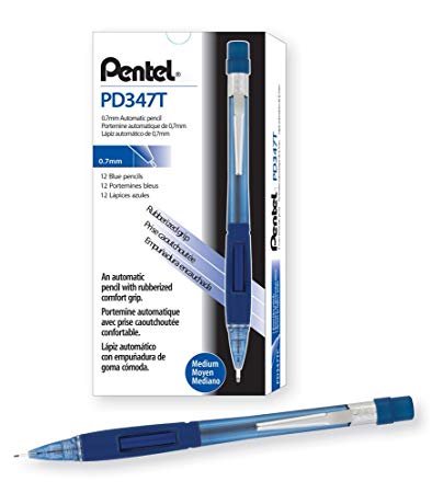 Pentel Quicker Clicker Automatic Pencil, 0.7mm Lead Size, Transparent Blue Barrel, Box of 12 (PD347TC)