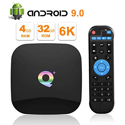 Android tv Box, TUREWELL Q Plus Android 9.0 tv Box chip H6 Quad-core cortex-A53 4GB RAM 32 GB ROM Smart tv Box Support 3D 6k Ultra HD H.265 2.4GHz WiFi Ethernet HDMI Output [2019 Newest]
