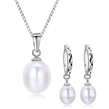 The Ultimate Sterling Silver Jewelry By DIAMOVI | 100% Real Natural Freshwater White Pearls | Silver Chain Pendant & Hoop Earrings White Pearls For Women | Come In A Fine Jewelry Bag