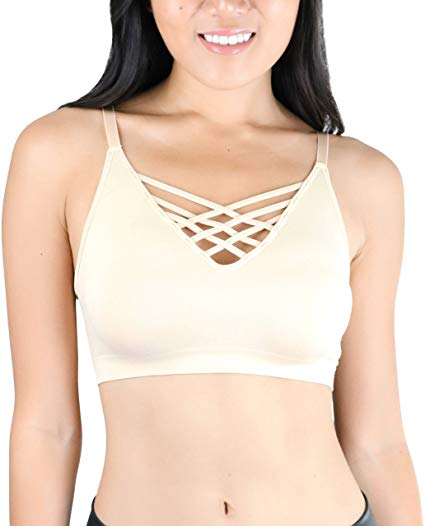 ToBeInStyle Women's Adjustable Strap Front V-Lattice Bralette