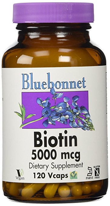 Bluebonnet Biotin 5000 mcg Vegetable Capsules, 120 Count