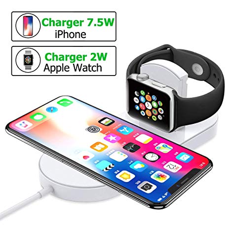 Wireless Charger for iPhone Apple Watch, P-JING 10W Fast Wireless Charging Pad Compatible Galaxy Note 8/S8/9/S9, 7.5W Wireless Charging Compatible iPhone X/8/8Plus, 2W Compatible Apple Watch Series