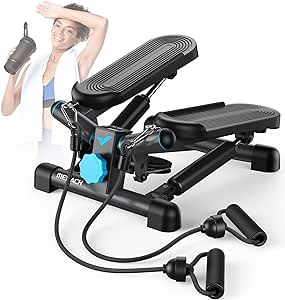 MERACH Mini Steppers for Exercise, Twist Stepper with Resistance Bands, 330LBS Capacity Stair Step Cardio Equipment for Full Body Workout