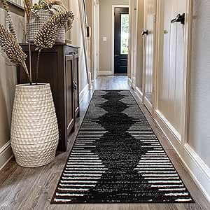 Rugshop Bohemian Stripe Stain Resistant High Traffic Living Room Kitchen Bedroom Dining Home Office Runner Rug 2'7" x 12' Black