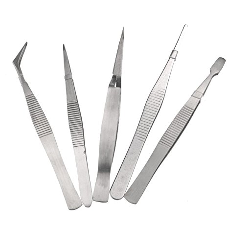 Pixnor® 5-in-1 High-precision Stainless Steel Tweezers Repair Tools Set (Silver)