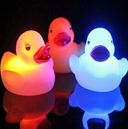 3 Pcs Yellow Baby Ducks Bath Flashing Light | Floating Squeaky Yellow Rubber Ducks Baby Shower Tub Toy Color Changing For Bathroom