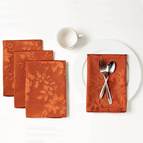 Benson Mills Fabric Set of 4 Napkins, Countryside Leaves Damask Napkins for Fall, Harvest & Thanksgiving (Rust, 18" X 18" Napkins Set of 4)