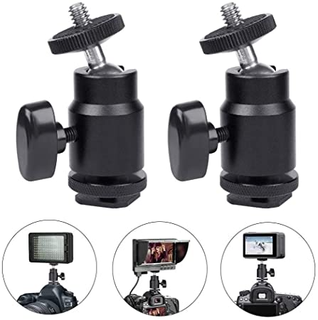 Hot Shoe Mount Adapter 1/4" Thread Mini Ball Head Ring Light Adapter for Cameras Camcorders Smartphone Microphone Gopro Canon LED Video Light Video Monitor Tripod Monopod (2 Pcs)