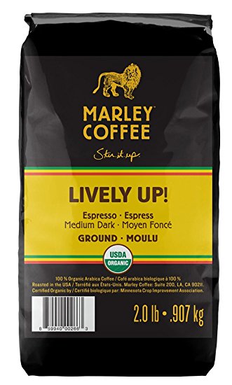 Marley Coffee, Organic Ground Coffee, Lively Up Espresso, 2 Pound