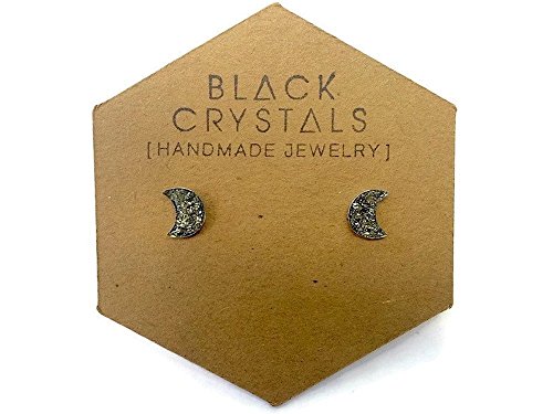 Tiny Moon Pyrite Studs - Stainless Steel, Mineral Jewelry, Raw Stone Earrings
