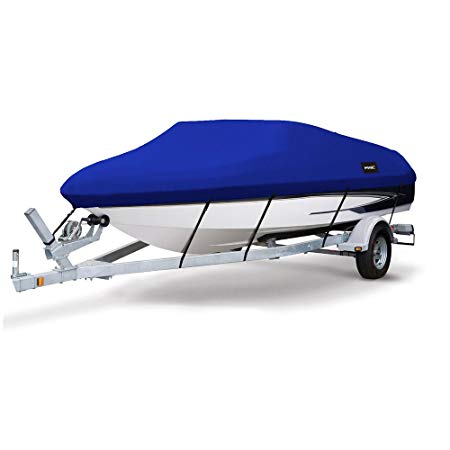 MSC Heavy Duty 300D Marine Grade Polyester Canvas Trailerable Waterproof Boat Cover, Pacific Blue,Fits V-Hull,Tri-Hull, Runabout Boat Cover,Full Size Boat Cover