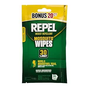 Repel Insect Repellent Mosquito Wipes 30% DEET, 20-ct