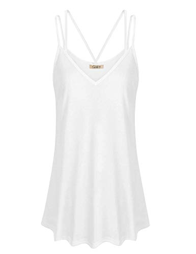 Cyanstyle Women's Flowy V Neck Double Spaghetti Strap Tank Tops Camisole Shirts
