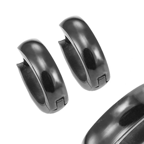 Mens Black Stainless Steel Hinged Hoop Earrings 10mm with Branded Gift Box