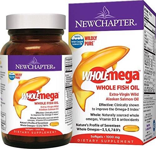 New Chapter Wholemega Fish Oil Supplement, 100% Wild Alaskan Salmon Oil with Omega-3 + Vitamin D3 + Astaxanthin - 30 ct