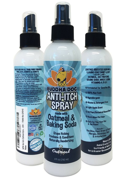 NEW Anti Itch Oatmeal Spray for Dogs and Cats | 100% All Natural Hypoallergenic Soothing Relief for Dry, Itchy, Bitten or Allergic Damaged Skin | Vet and Pet Approved Treatment - 1 Bottle 8oz (240ml)