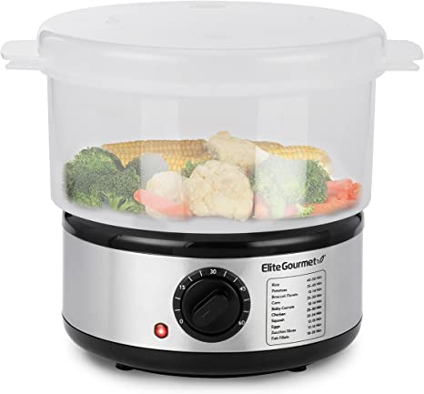 Elite Gourmet EST250 2.5 Quart Electric Compact Mini Food Vegetable Steamer, 400W with BPA-Free Tray, Auto Shut-off 60-min Timer, Veggies, Seafood, Chicken, Egg Cooker and more