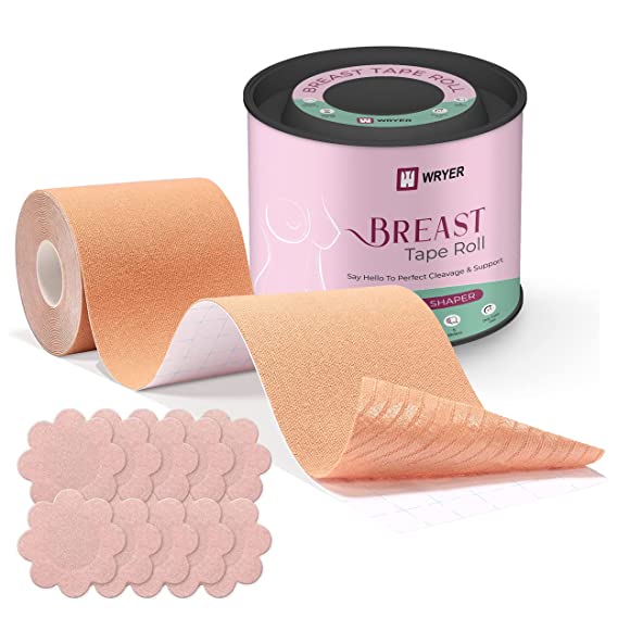 WRYER Breast Tape For Women | Premium Body Tape For Women Breast | Boobtape For Big Breast Lift Tape | Boob Tape Cotton | Perfect For Backless And Strapless Outfits Color Comb (Black) (Cream)