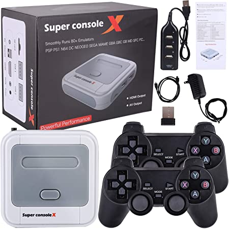 Abollria Retro Game Console, Built-in Super Console X with More Than 41,000 Games, Game   TV Dual Control System, 50  Emulator Game Console for 4K TV HDMI/AV Output, 128GB (Super Console X)